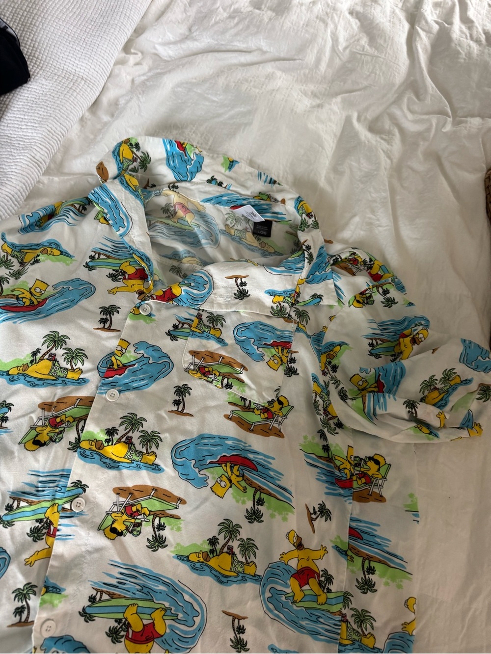 Casual Men's Button-Down Shirt - White Tropical Print
